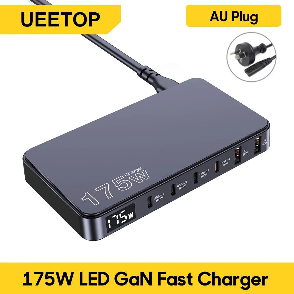 6 USB TYPE C PORT CHARGER 175W LED DISPLAY FAST CHARGING for LAPTOP MOBILE PHONE