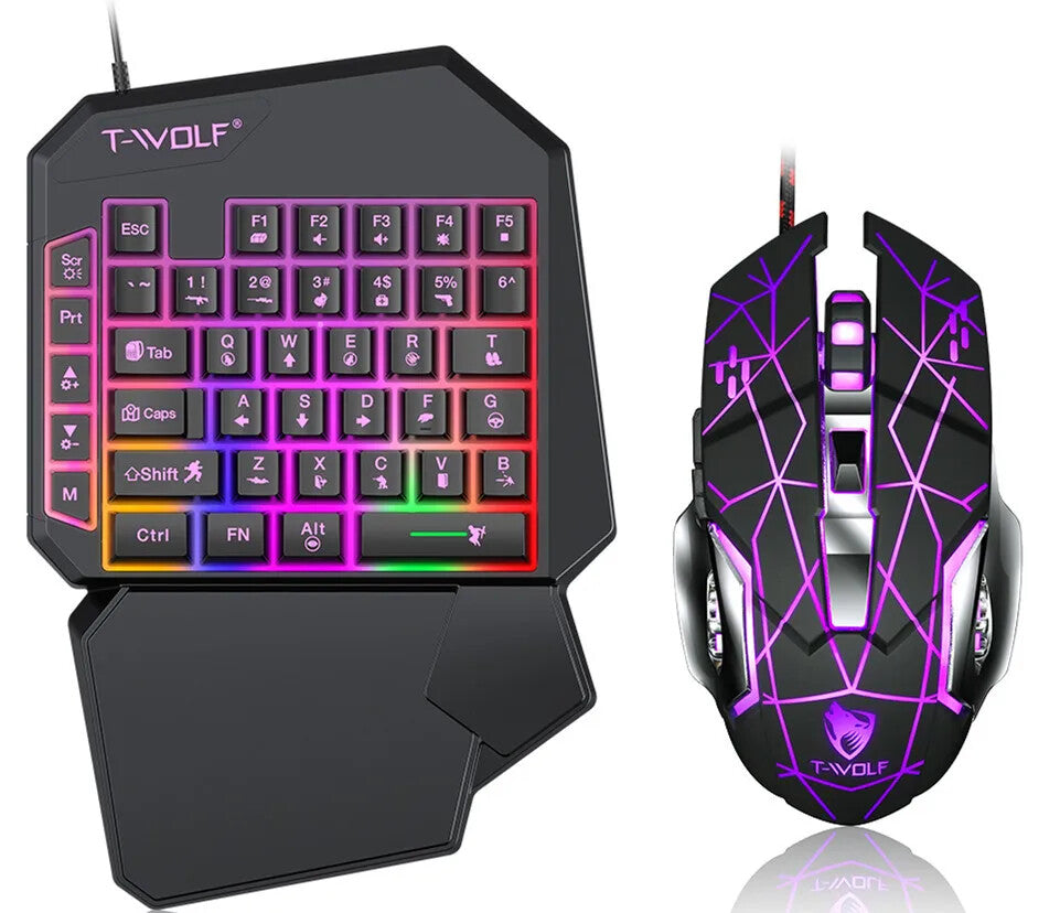 T-Wolf One Handed Gaming Keyboard Mouse Converter Mobile Game Backlight
