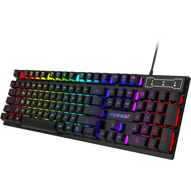 WIRED KEYBOARD MOUSE SET 104 Keys BACKLIT LUMINOUS COOL LIGHTING