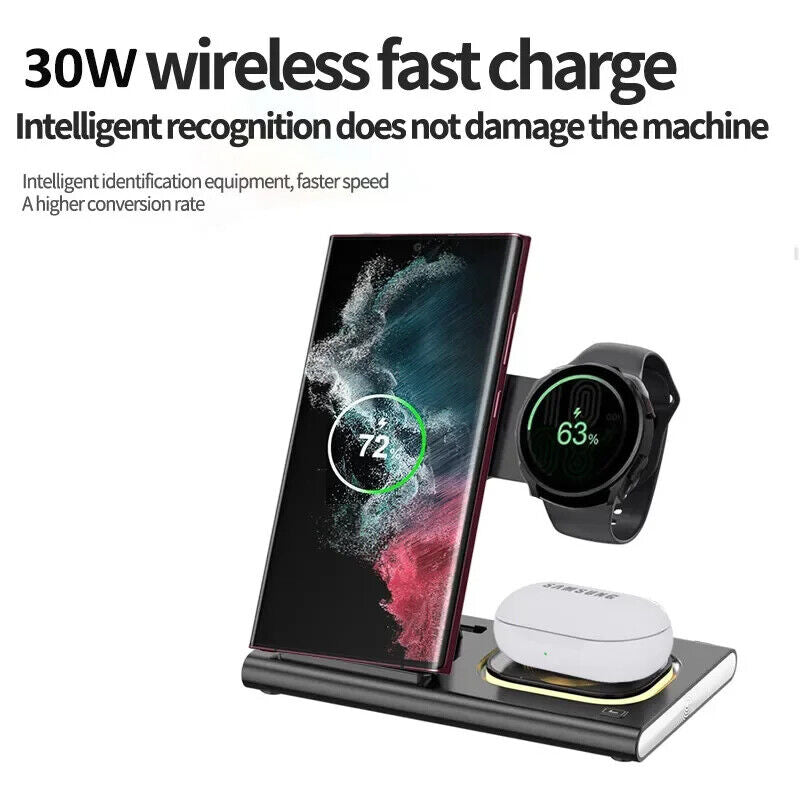 3 in 1 Wireless Fast Charger Stand LED Light Foldable for Samsung