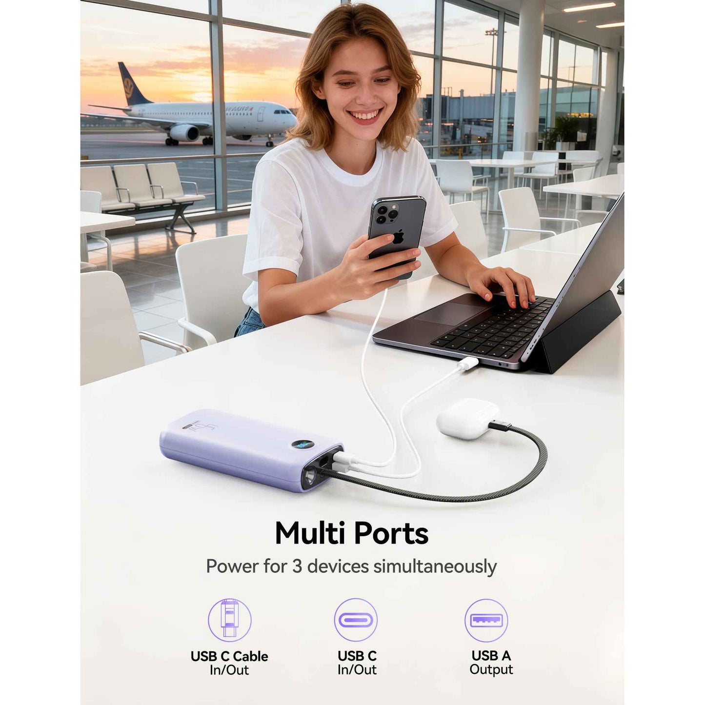 45W Laptop Power Bank with Built-in Cable
