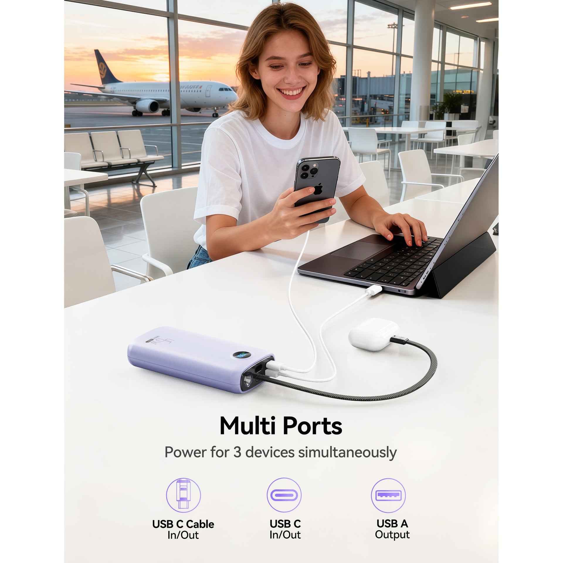 45W Laptop Power Bank with Built-in Cable