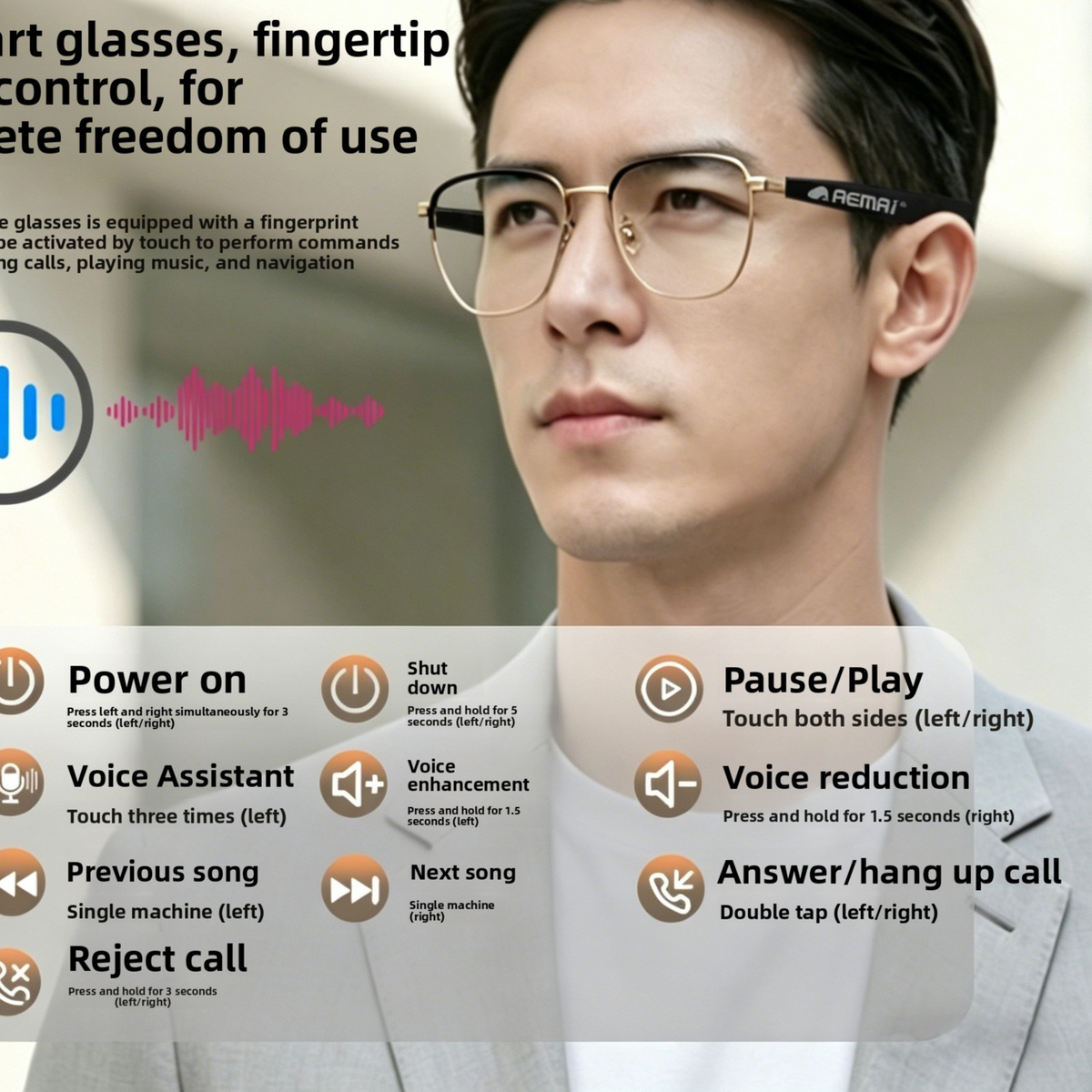 Smart Wearable Audio Glasses UV Protection AI Translation