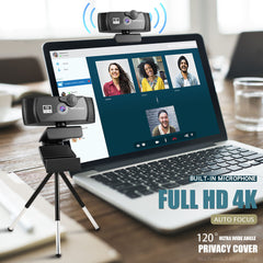 Ultimate 4K Autofocus Webcam, 4K HD camera, Sensor pixel: 8 million, Built in Beauty Mode, USB Network Interface, Adjustable for Gaming Computer