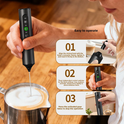 Rechargeable Handheld Electric Mixer with Interchangeable heads for mixing, frothing, and blending tasks
