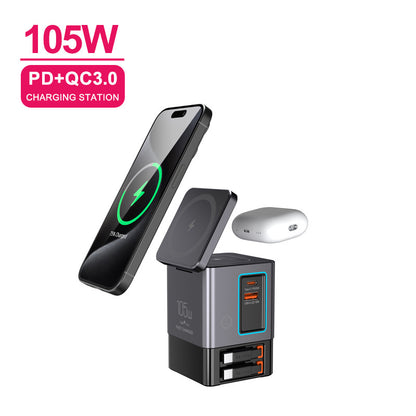 Multi-Port Desktop Charger with Wireless Charging and LED Light