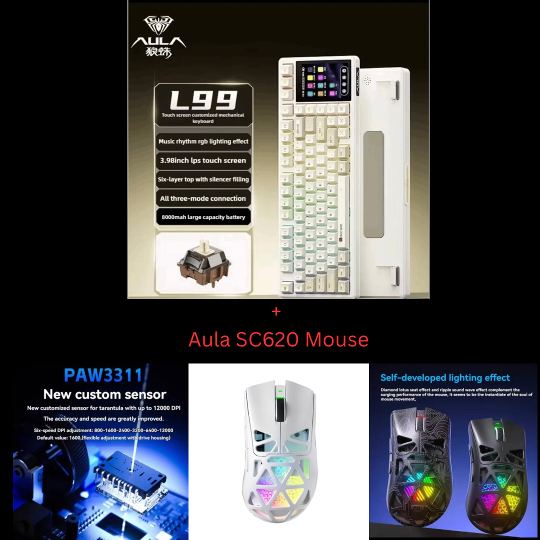 Aula L99 Custom Mechanical Keyboard, Smart Customizable 3.98-inch IPS Touch Screen,RGB LIGHTING: 16 million colour Backlight,Triple Mode Connectivity: Type-C wired/2.4G wireless/Bluetooth - 8000mAh Battery,Hot-Swappable Full 80 Keys