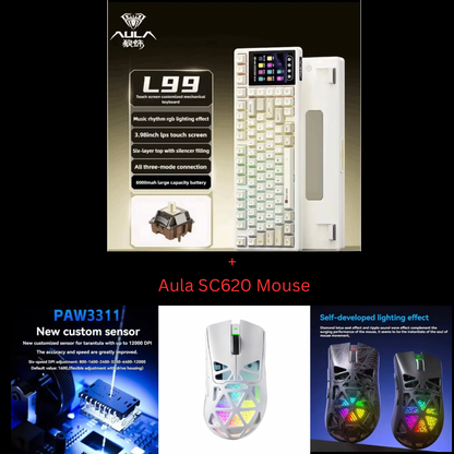 Aula L99 Custom Mechanical Keyboard, Smart Customizable 3.98-inch IPS Touch Screen,RGB LIGHTING: 16 million colour Backlight,Triple Mode Connectivity: Type-C wired/2.4G wireless/Bluetooth - 8000mAh Battery,Hot-Swappable Full 80 Keys