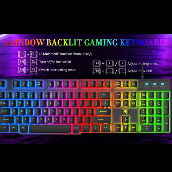 4-in-1 Gaming Combo Bundle Wired Keyboard Mouse Headset & Pad, Wired Keyboard 104 keys and 19 anti-ghosting keys 12 multimedia keys, Wired Gaming Mouse 3 adjustable DPI Ergonomic non-slip design cool backlit, Wired Gaming Headset Stereo sound universal