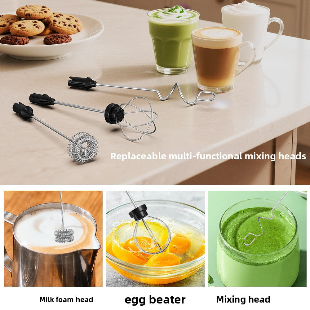 Rechargeable Handheld Electric Mixer with Interchangeable heads for mixing, frothing, and blending tasks