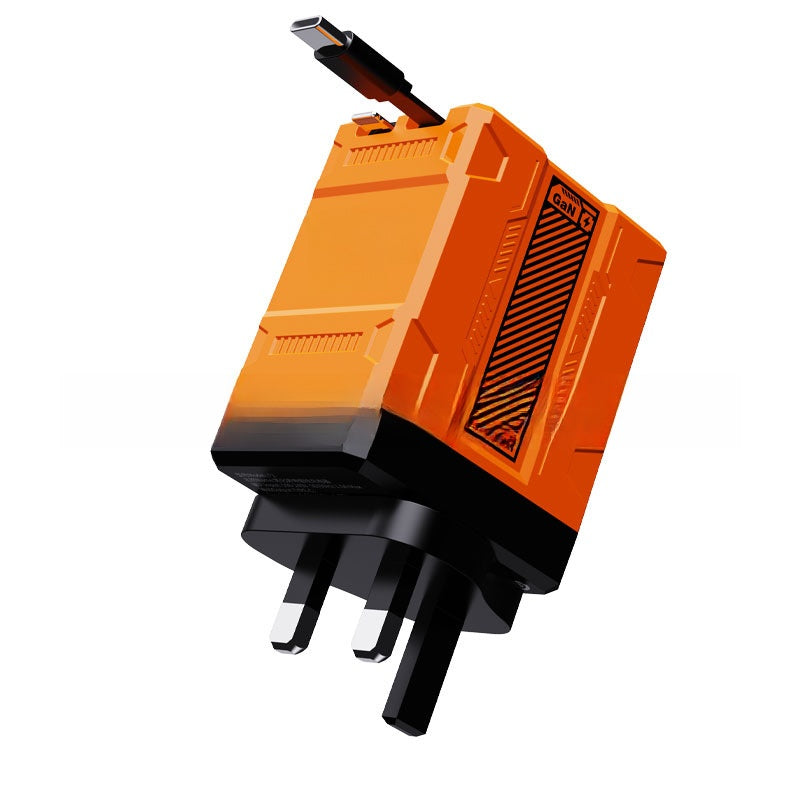 GaN Fast Charger with Retractable Cable for Apple & Android
