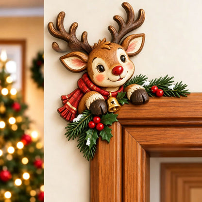 Christmas Peekaboo Door Frame Corner Decor. Simple setup, holiday characters and elements for seasonal ambiance