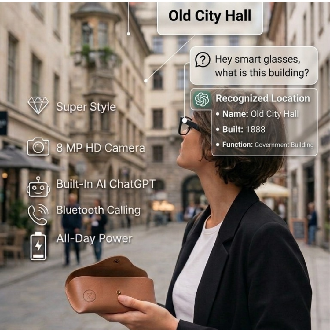 Smart AI Glasses with Built-in camera, charging Case and dual Lenses