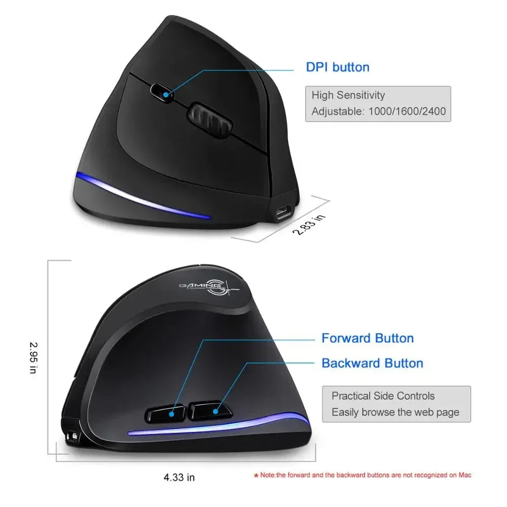 Lefon Wireless Ergonomic Vertical Mouse - USB Rechargeable Optical Mouse 2400DPI for PC Gaming, Windows, Mac, and Laptop - ZeeTec Store