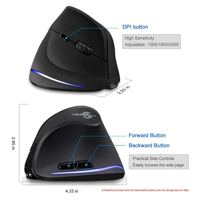Lefon Wireless Ergonomic Vertical Mouse - USB Rechargeable Optical Mouse 2400DPI for PC Gaming, Windows, Mac, and Laptop - ZeeTec Store