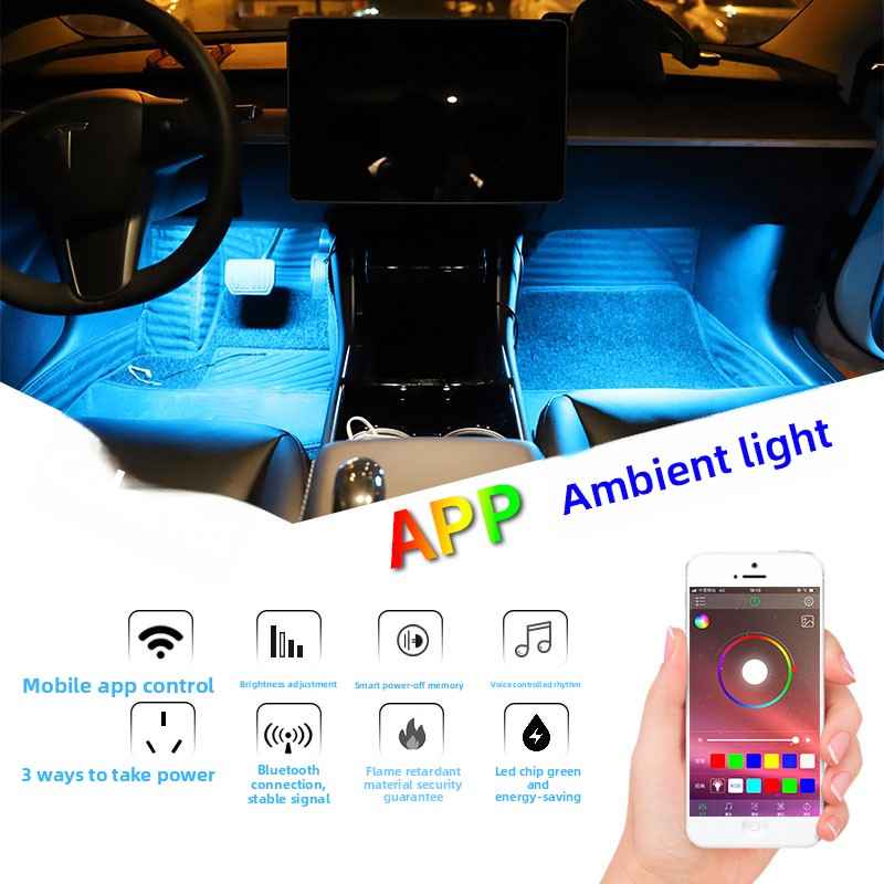 Car Interior LED Ambient Lighting with App and Sound Control