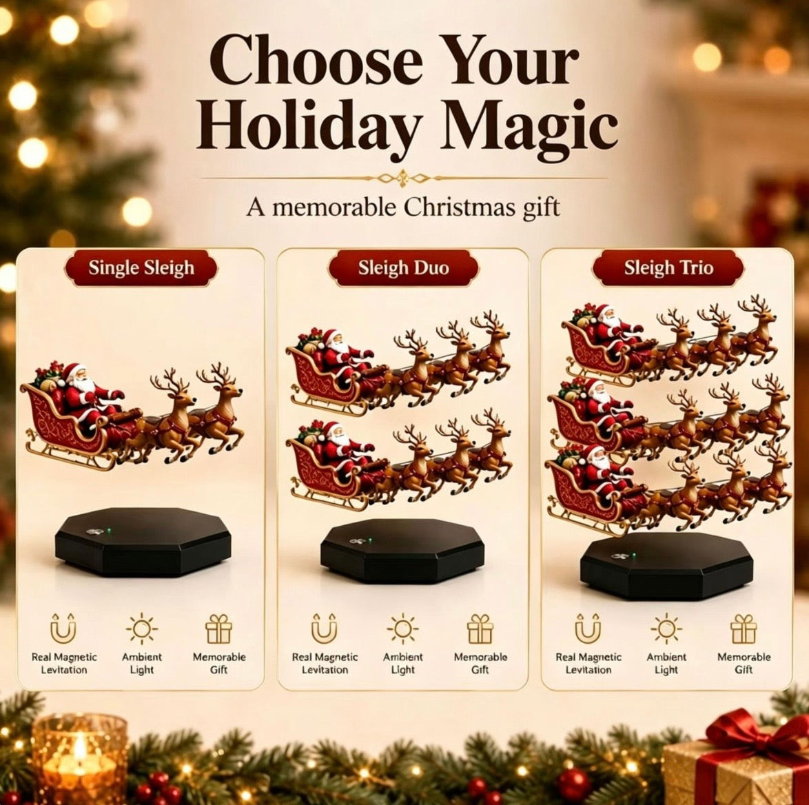 Christmas Santa Electromagnetic Flying Sleigh Festive Decoration