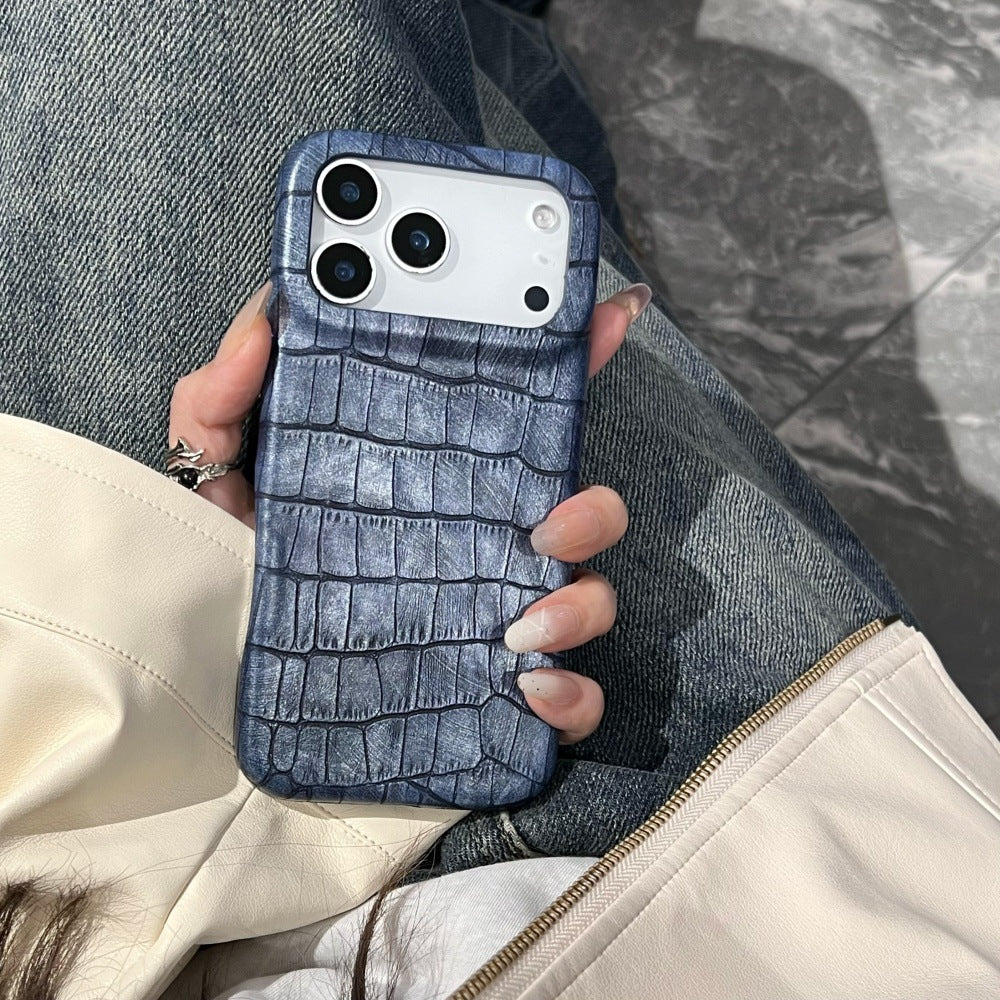 Retro Crocodile Pattern Flip Mirror Phone Case for iPhone 13 14 15 16 17 Series
