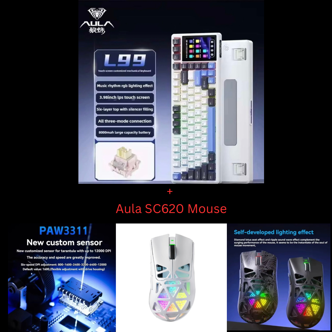 Aula L99 Custom Mechanical Keyboard, Smart Customizable 3.98-inch IPS Touch Screen,RGB LIGHTING: 16 million colour Backlight,Triple Mode Connectivity: Type-C wired/2.4G wireless/Bluetooth - 8000mAh Battery,Hot-Swappable Full 80 Keys