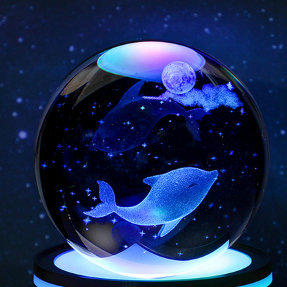 3D Carved Crystal Ball Night Light with LED Base
