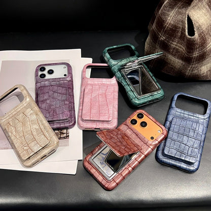 Retro Crocodile Pattern Flip Mirror Phone Case for iPhone 13 14 15 16 17 Series