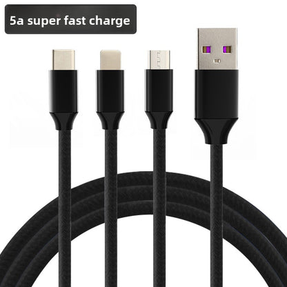 Zn Alloy Fast Cable, High Power Fast Charging: 120W output, Multi-Device Support: One-to-three design with Lightning, Micro USB, and Type-C interfaces, Wide Compatibility, Durable Material: Silicone construction for flexibility and longevity