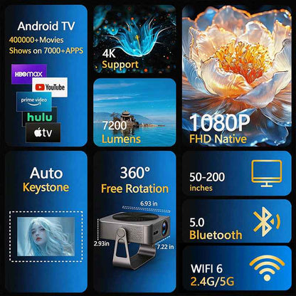 Smart WiFi Projector - 1080P, Voice Control, WiFi , Up to 200 inches
