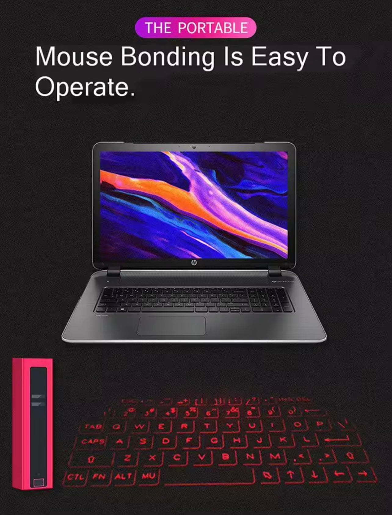 Fashion Portable Wireless Virtual Laser Keyboard, Red Laser Projection Technology, Dual Function: Keyboard + Mouse, Universal Compatibility, Built-In Rechargeable Battery, High Recognition Rate