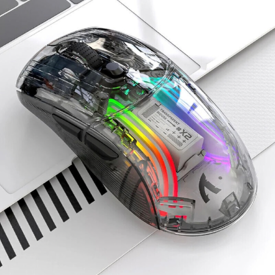 Attack Shark X2 Mouse, Completely Transparent Design, Mute Operation, Adjustable DPI: 5-speed DP, Triple-Mode Connectivity, Original Phase 3212 Sensor, Long-Lasting Battery Life, Ergonomic Design