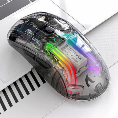 Attack Shark X2 Mouse, Completely Transparent Design, Mute Operation, Adjustable DPI: 5-speed DP, Triple-Mode Connectivity, Original Phase 3212 Sensor, Long-Lasting Battery Life, Ergonomic Design
