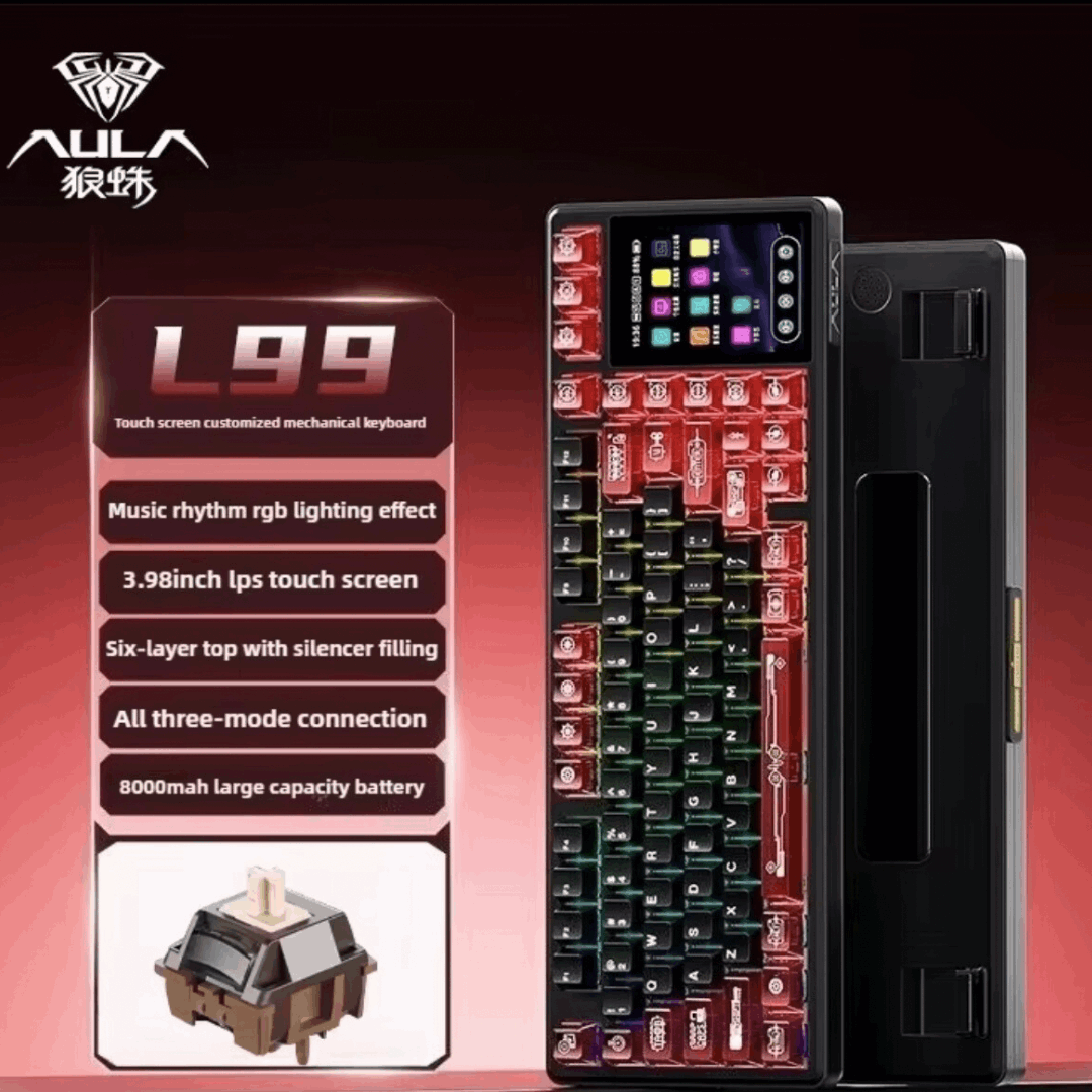 Aula L99 Mechanical Gaming Keyboard, 3.98-inch IPS Touch Screen, RGB LIGHTING: 16 million colour Backlight, SOUND OPTIMIZATION, 8000mAh Battery, Triple Connection Mode