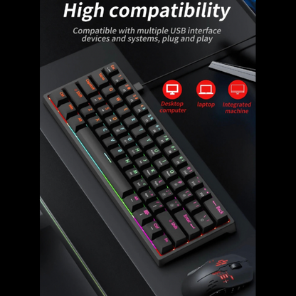 MK61 Wired Gaming Mechanical Keyboard, Compact 61 Keys: 60% layout, Hot-Swappable Switches, RGB Backlit: Fully customizable RGB lighting, FPS Gamer Friendly,