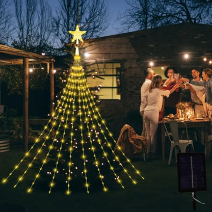 Christmas Star Waterfall String Lights Remote Control Weather Resistance