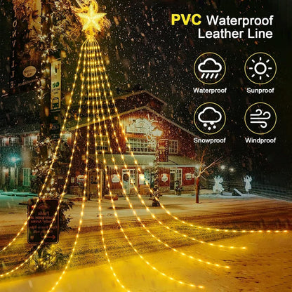 Christmas Star Waterfall String Lights Remote Control Weather Resistance