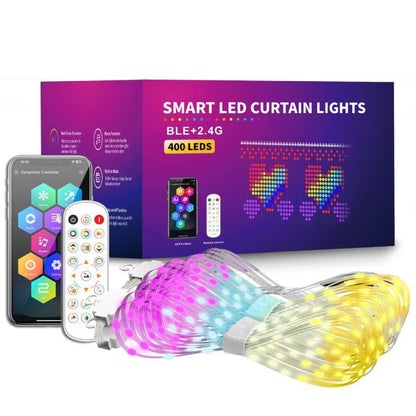 Smart RGB Curtain Light, Smart App Control, Dynamic RGB Colors, DIY Pattern Creation and Music Sync Mode: