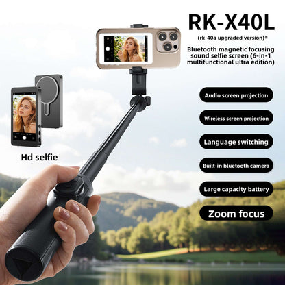 Magnetic Wireless Phone Selfie, Screen Mirror with Zoom and Audio, Magnetic Attachment, 4-inch HD Display, Multi-Platform Compatibility: Works with both iOS and Android devices via Type-C interface, Audio Support: Includes built-in audio functionality