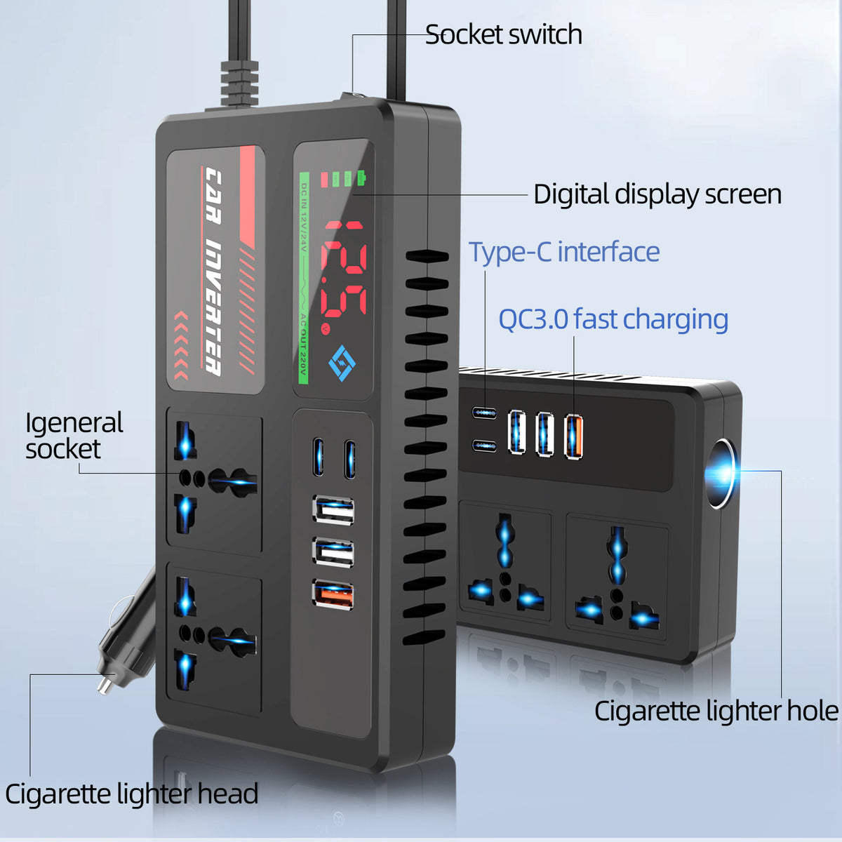 Car Power Inverter 12V 24V to 220V Converter