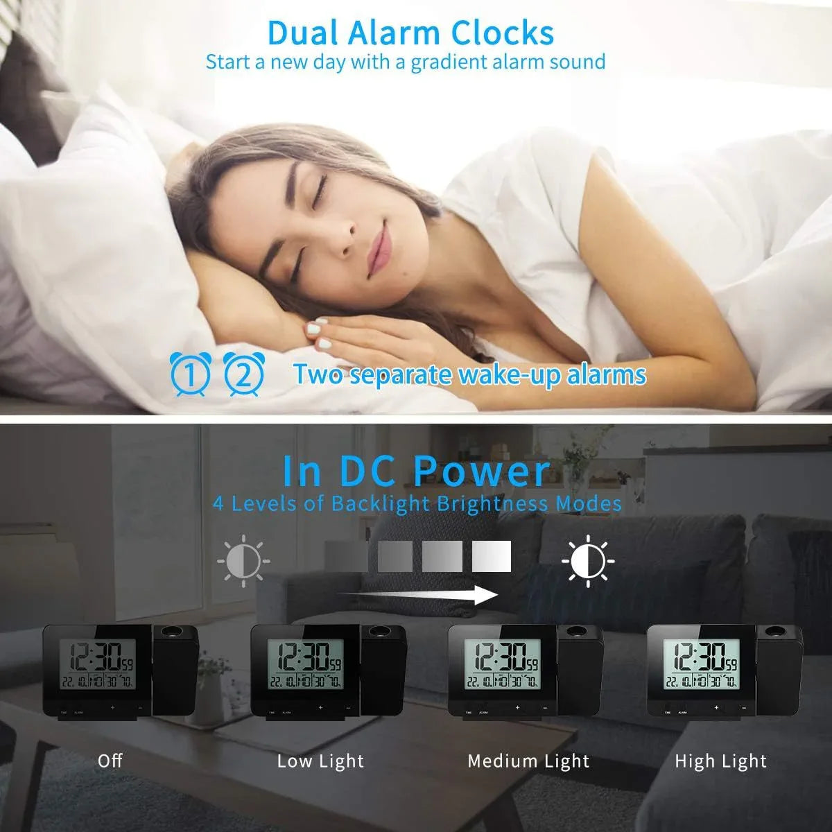 Projection Alarm Clock - Wake Up to Time in Focused Clarity - ZeeTec Store