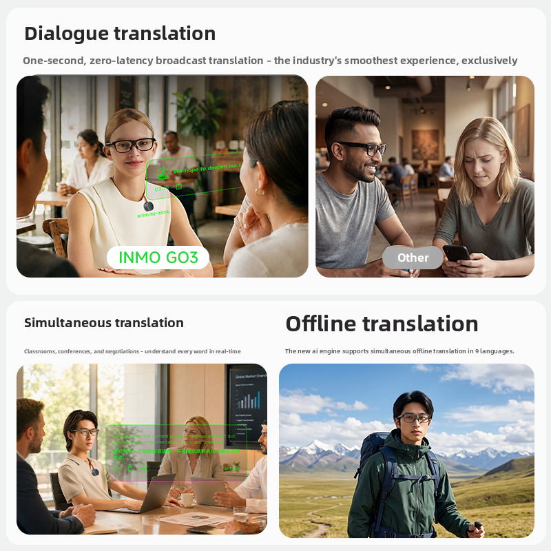 AI Glasses Real-time Simultaneous Translation AR Display Lightweight