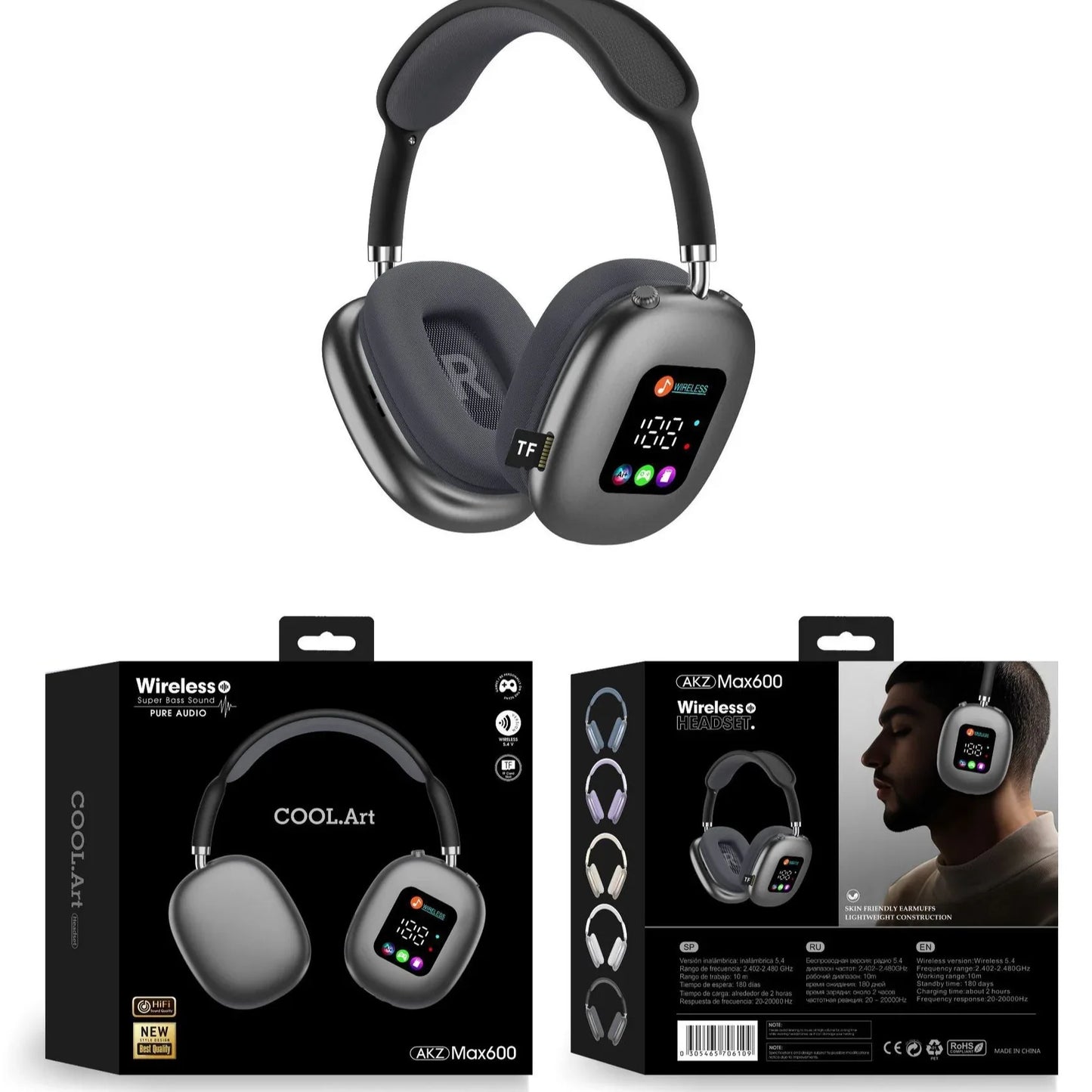 Wireless Headphones with RGB Screen for Immersive Audio Experience - ZeeTec Store