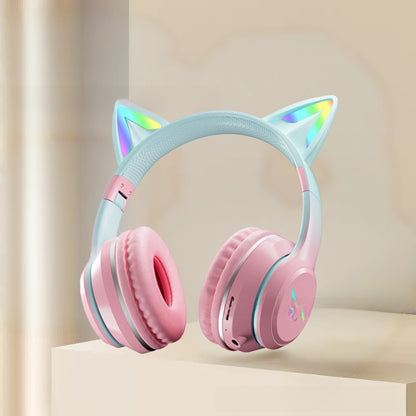 Over-ear Bluetooth headset Features stylish cat ears with customizable breathing lights, offering a unique aesthetic for gaming and fashion.