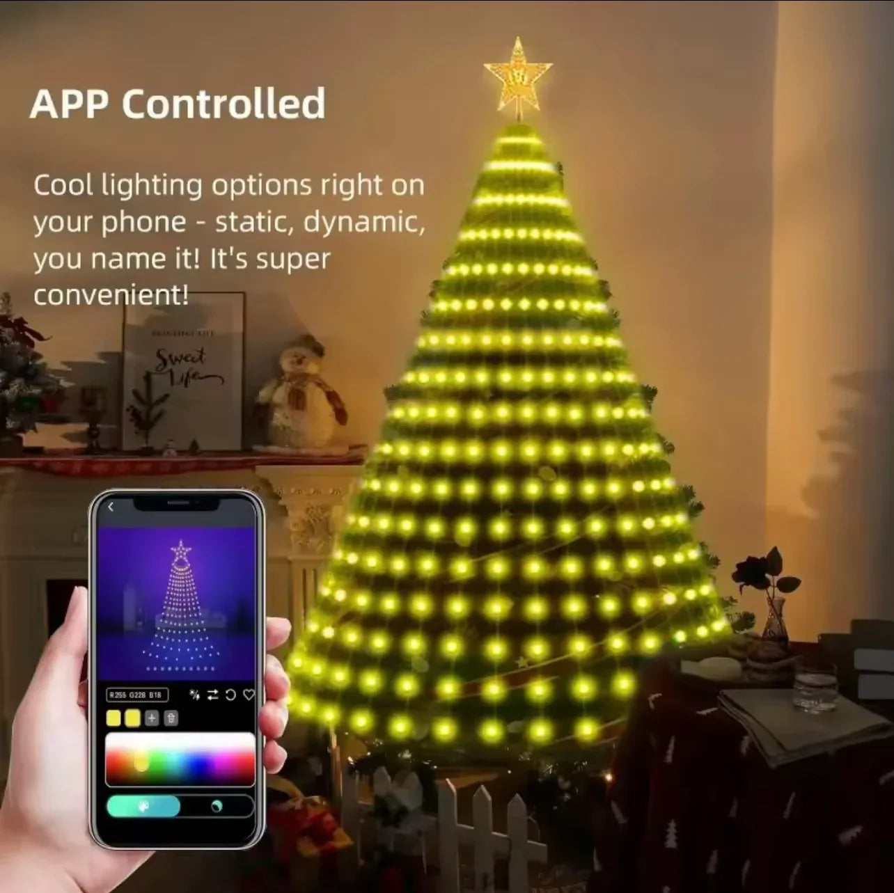 Smart RGB Christmas Tree Star Lights ,App control with DIY text and picture customize,Dynamic effects and multiple Built-in animation gallery Display, Music Rhythm Sync and Timer Function,400 LED with Ultra Bright Chips and Excellent PVC Wires, - ZeeTec Store