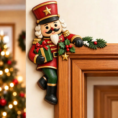 Christmas Peekaboo Door Frame Corner Decor. Simple setup, holiday characters and elements for seasonal ambiance