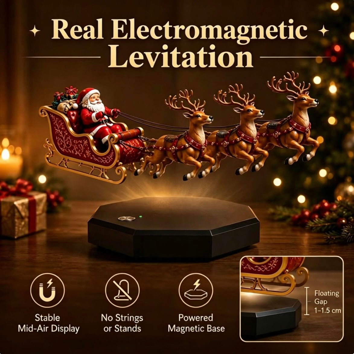 Christmas Santa Electromagnetic Flying Sleigh Festive Decoration