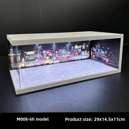 Miniature Cyberpunk Scene Model with Neon Lights