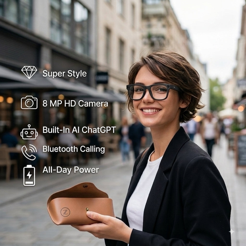 Smart AI Glasses with Built-in camera, charging Case and dual Lenses