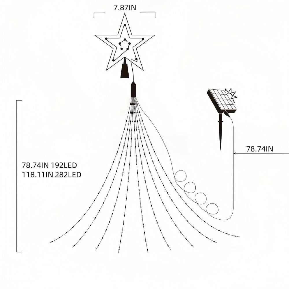 Christmas Star Waterfall String Lights Remote Control Weather Resistance