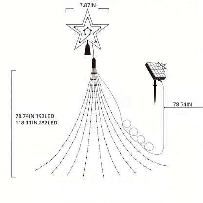 Christmas Star Waterfall String Lights Remote Control Weather Resistance