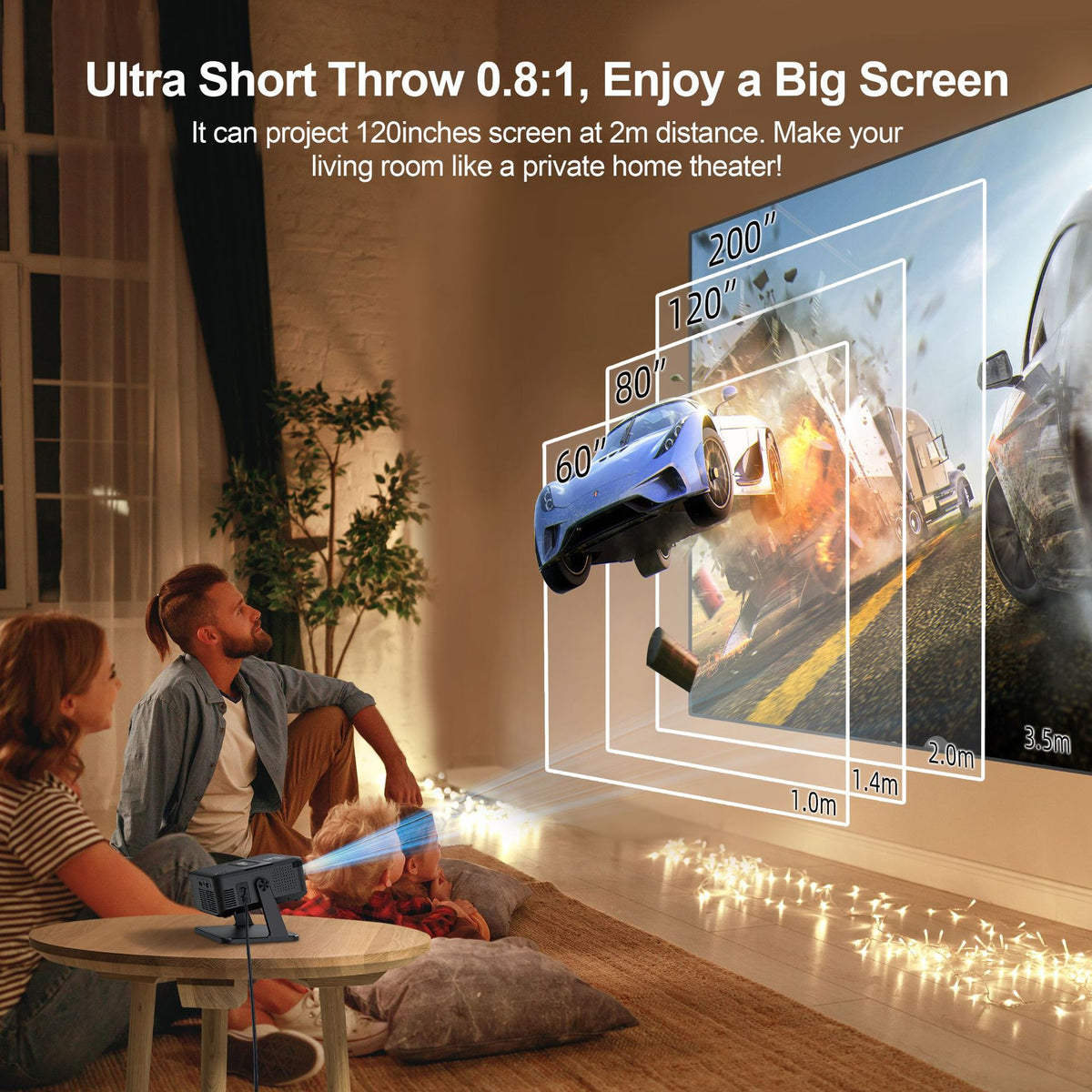 Ultra-high-definition 4K home wireless screen projection portable mini projector. Delivers exceptional image clarity