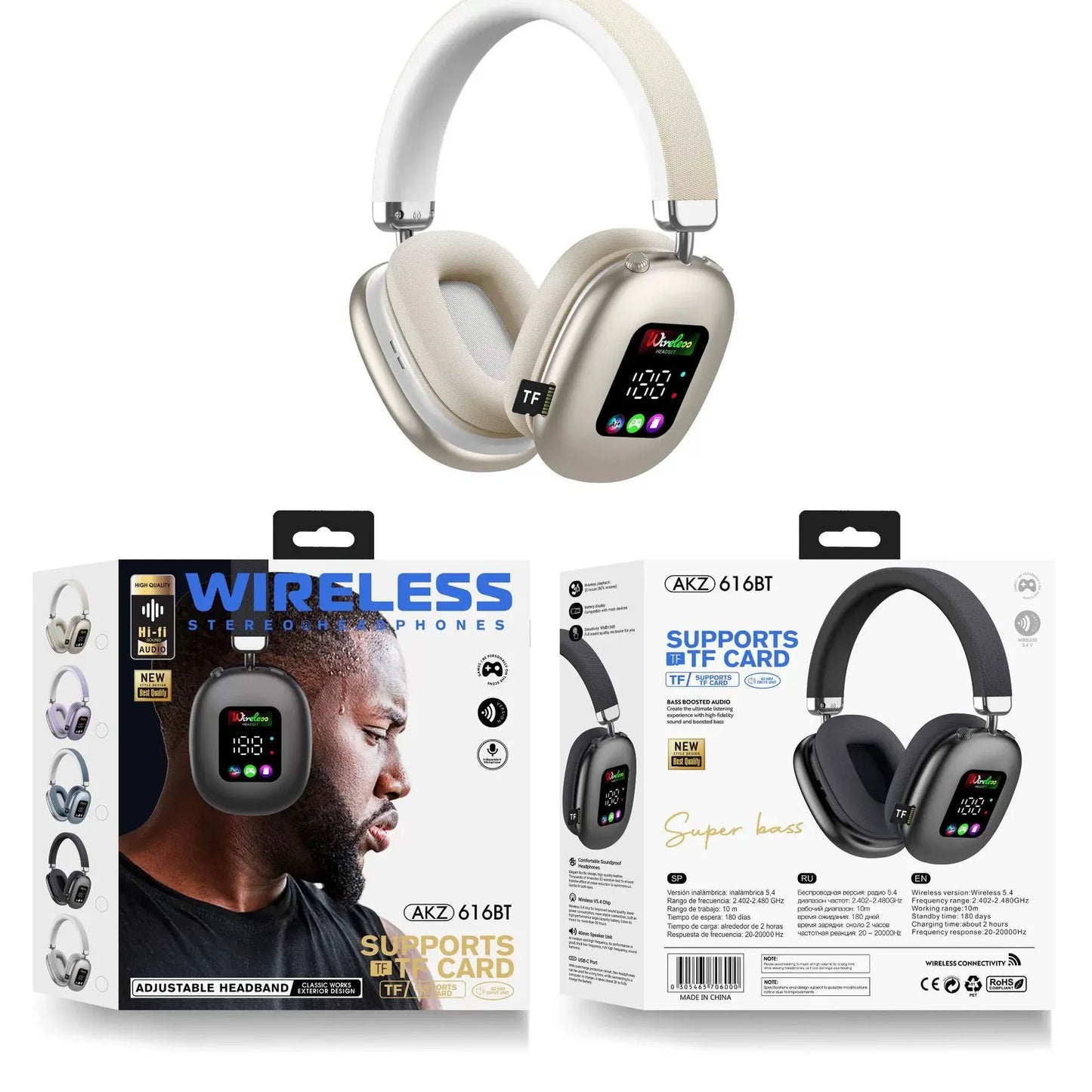 Wireless Headphones with RGB Screen for Immersive Audio Experience - ZeeTec Store
